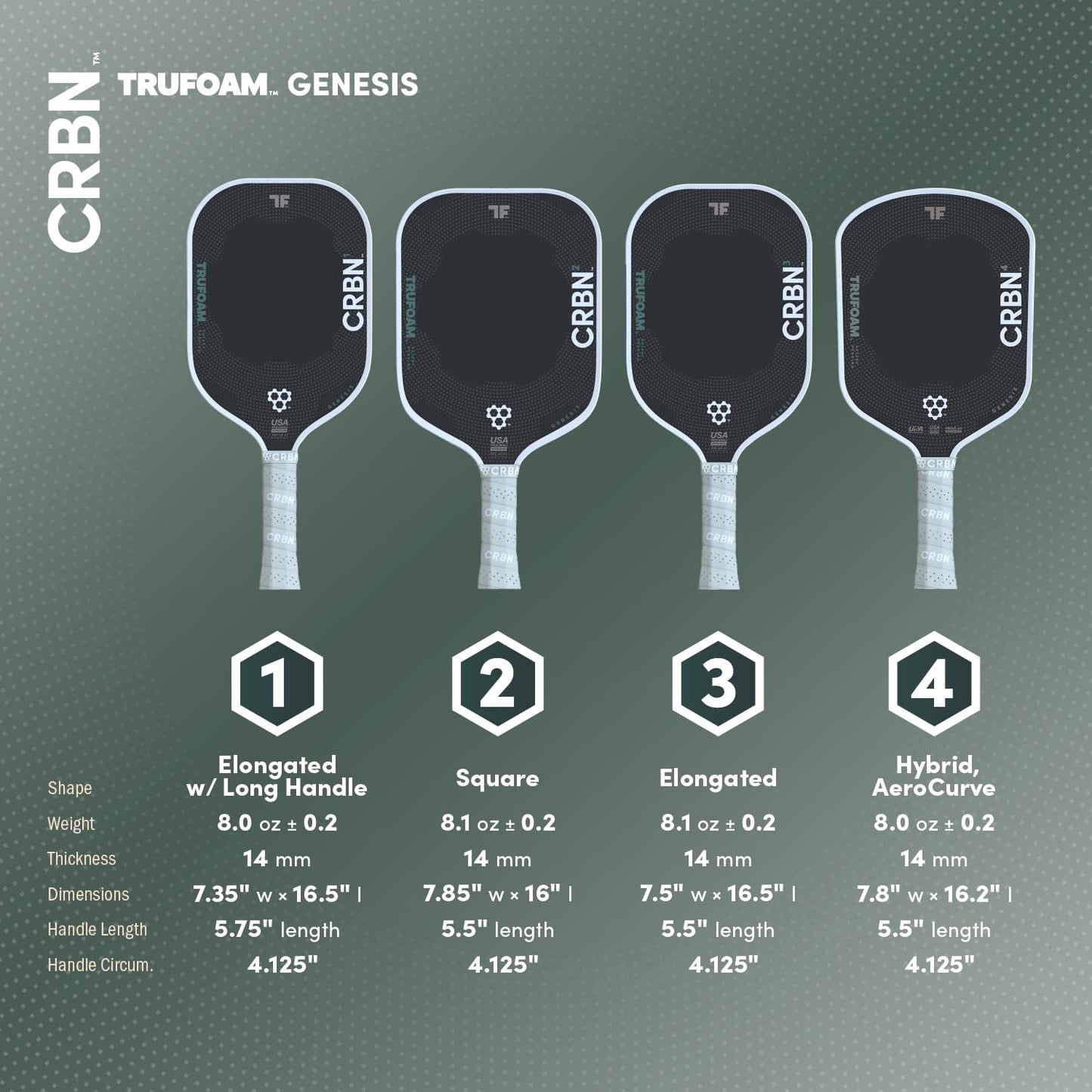 CRBN Pickleball - TruFoam Genesis - Carbon Fiber Pickleball Paddle - First-Ever 100% Foam Core Performance Paddle (Elongated w/Long Handle)