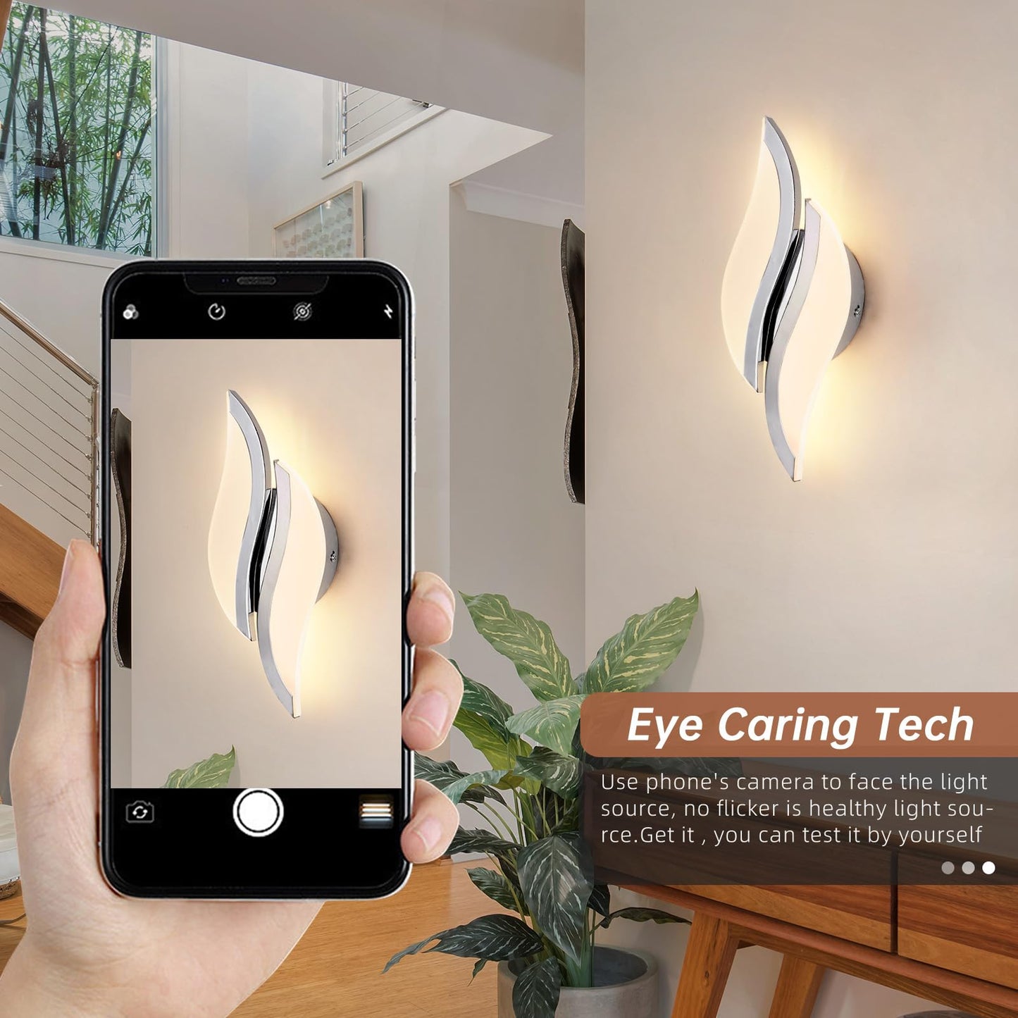 Caneoe Modern Led Wall Sconce 3000K Warm White Indoor Wall Light Fixtures Acrylic Wall Sconce Lighting For Living Room Bedroom Bedside Bathroom Hallway Stairway Wall Lamp (Chrome  1 Pack  3000K)