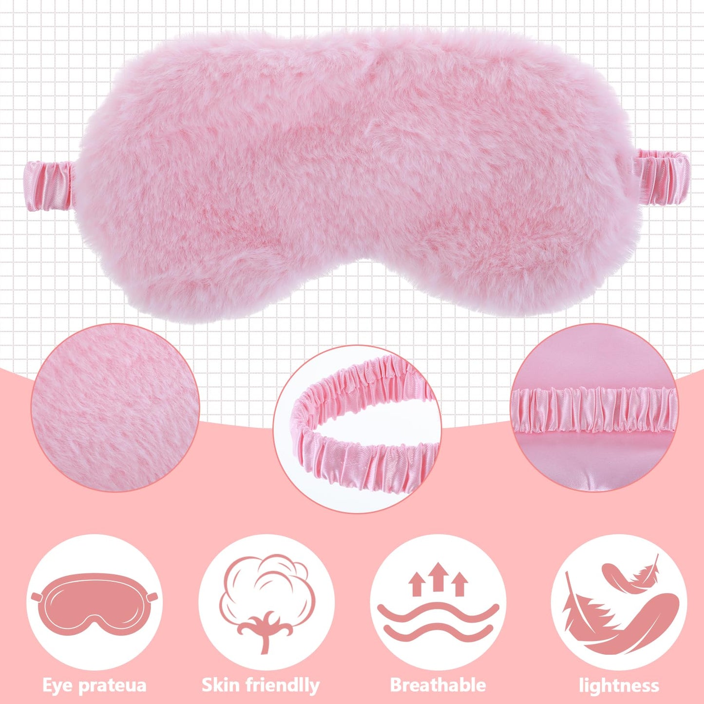 Oruola 2pcs Sleep Masks for Kids,Comfortable Kids Sleep Masks Girls,Kids Eye Mask for Sleeping,Sleep Mask Plush Blindfold Satin Back Faux Fur Sleep Mask for Kids Women Men Travel Nap,Pink Sleep Mask
