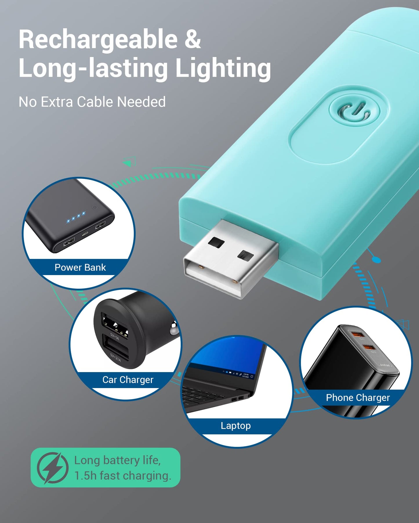 DEWENWILS USB Rechargeable Book Light, LED Clip Light, Brightness Adjustable, Warm White, Blue, Model CHBRL01B
