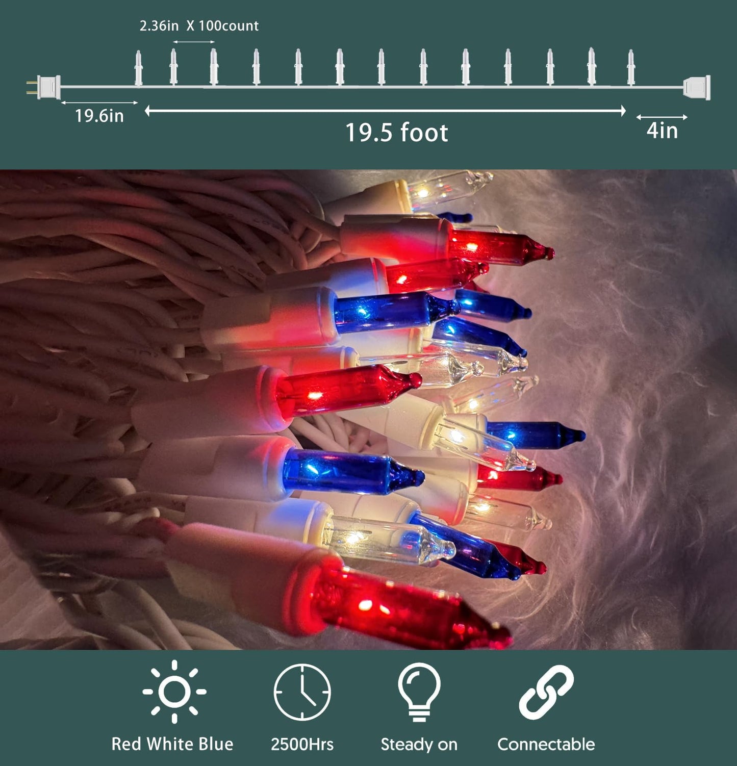 Red White Blue 4Th Of July Patriotic Day Decorations Lights 100 Count Mini String Lights With White Wire For Outdoor Indoor Christmas  Holiday Party  Independence Day Decor Ul Certified (21Feet)