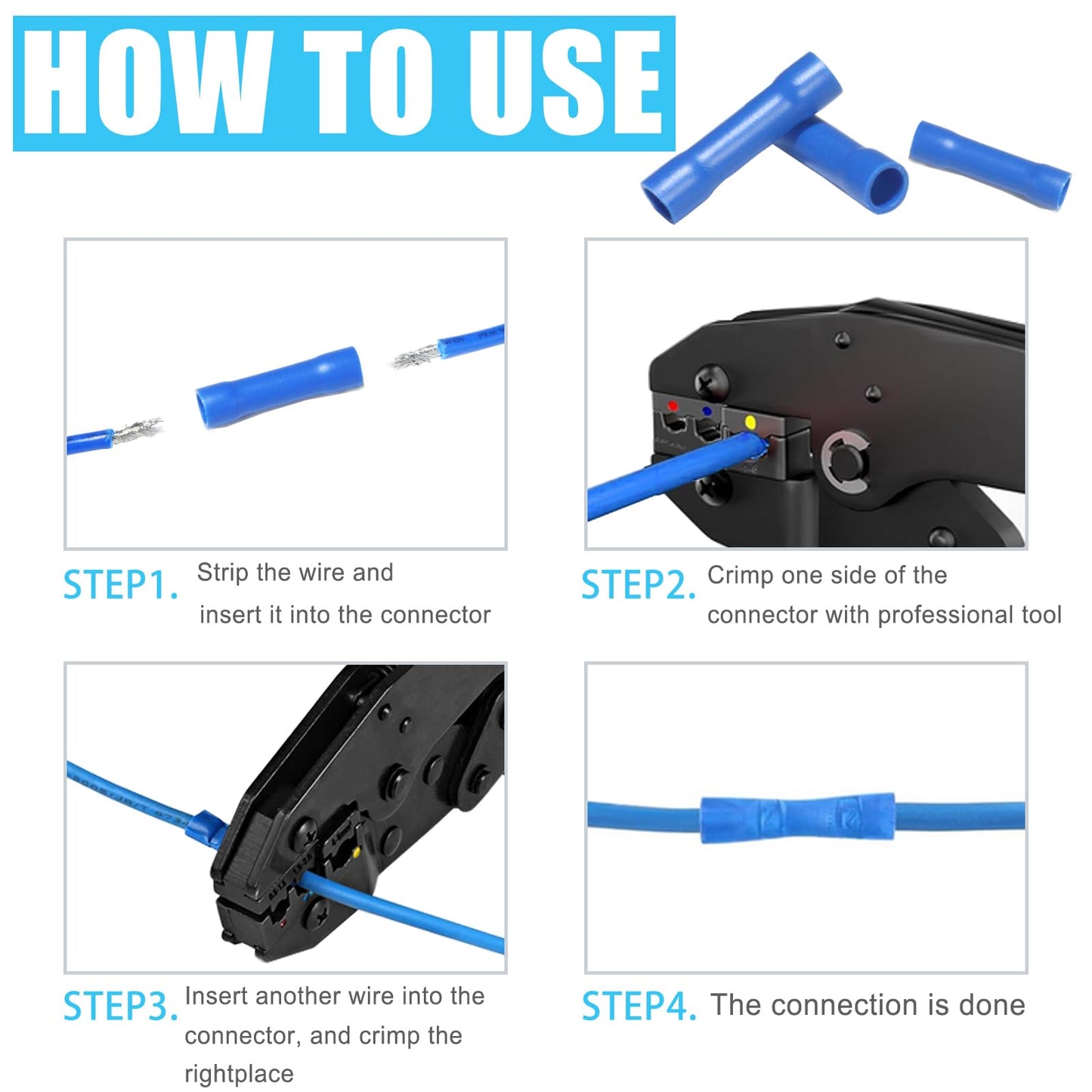 90 Pcs Butt Splice Connectors Kit 22-10 AWG Electrical Crimp Terminal Connector Kits Assorted Butt Splice Crimp Connectors Wiring Straight Crimps Terminals for 22,20,18,16,14,12,10 Gauge Wires
