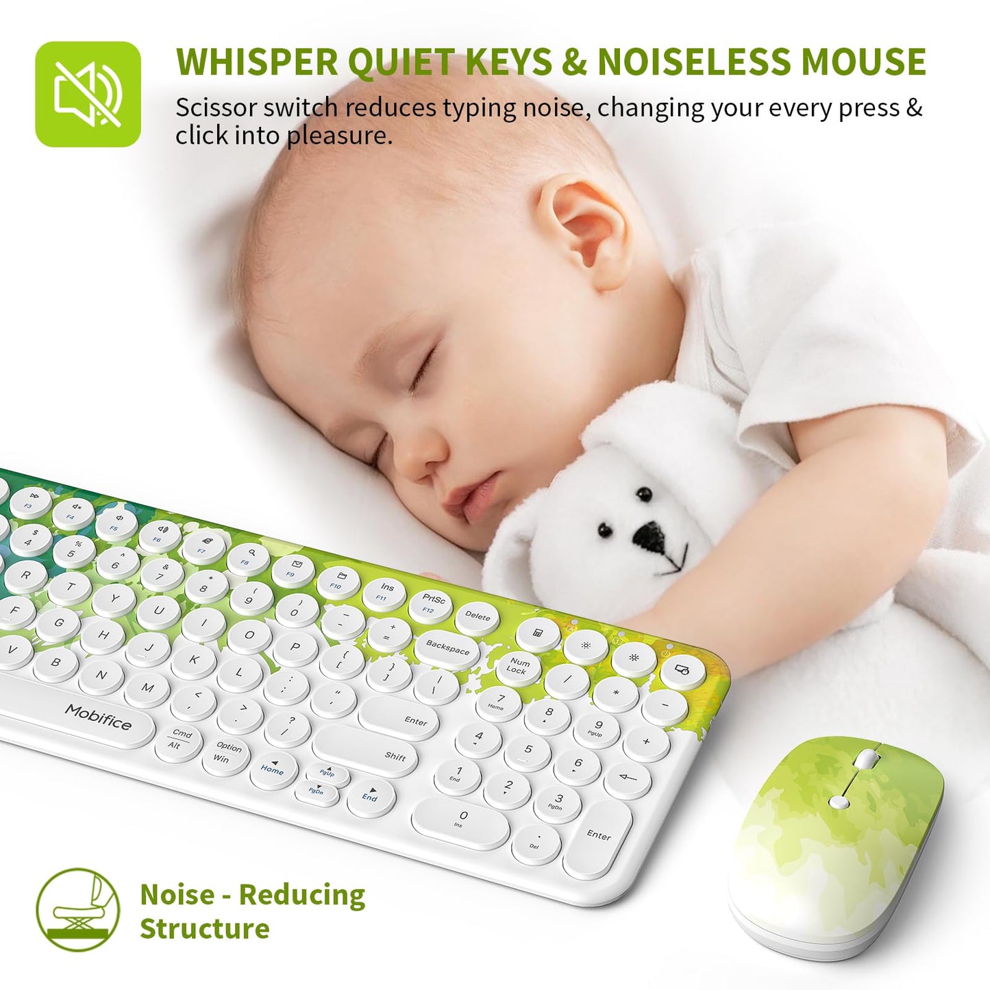 Wireless Keyboard And Mouse Combo 2.4Ghz Usb Ultra-Thin Cute Cordless Compact-Sized Silent Retro Computer Keyboard&Mouse Set For