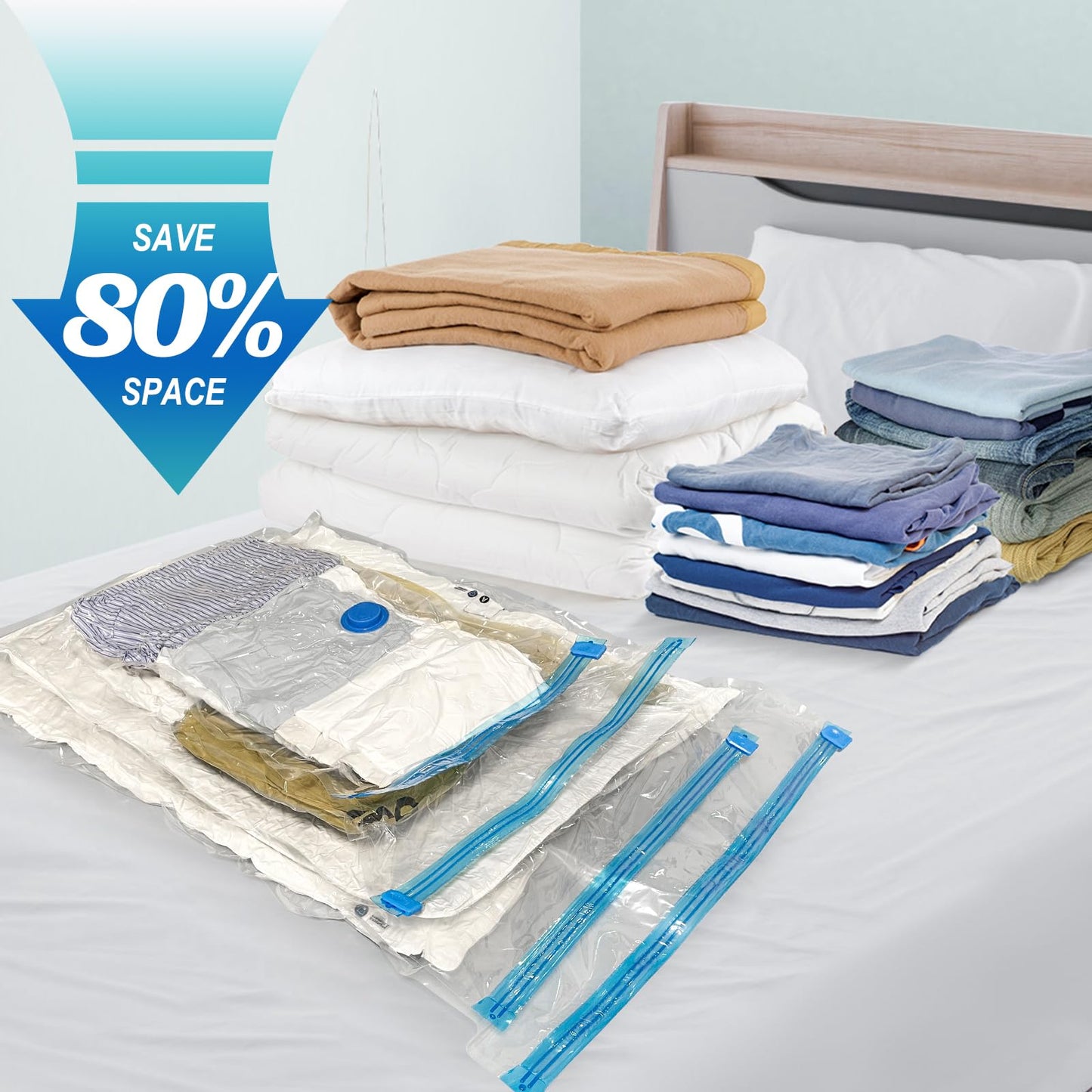 Fygrip Vacuum Storage Bags with Hand Pump, Plastic Packaging Bags, 80% Space Saver Vacuum Seal Bags for Clothing, Travel Lugggage, Blankets, Comforters, 20 Combo