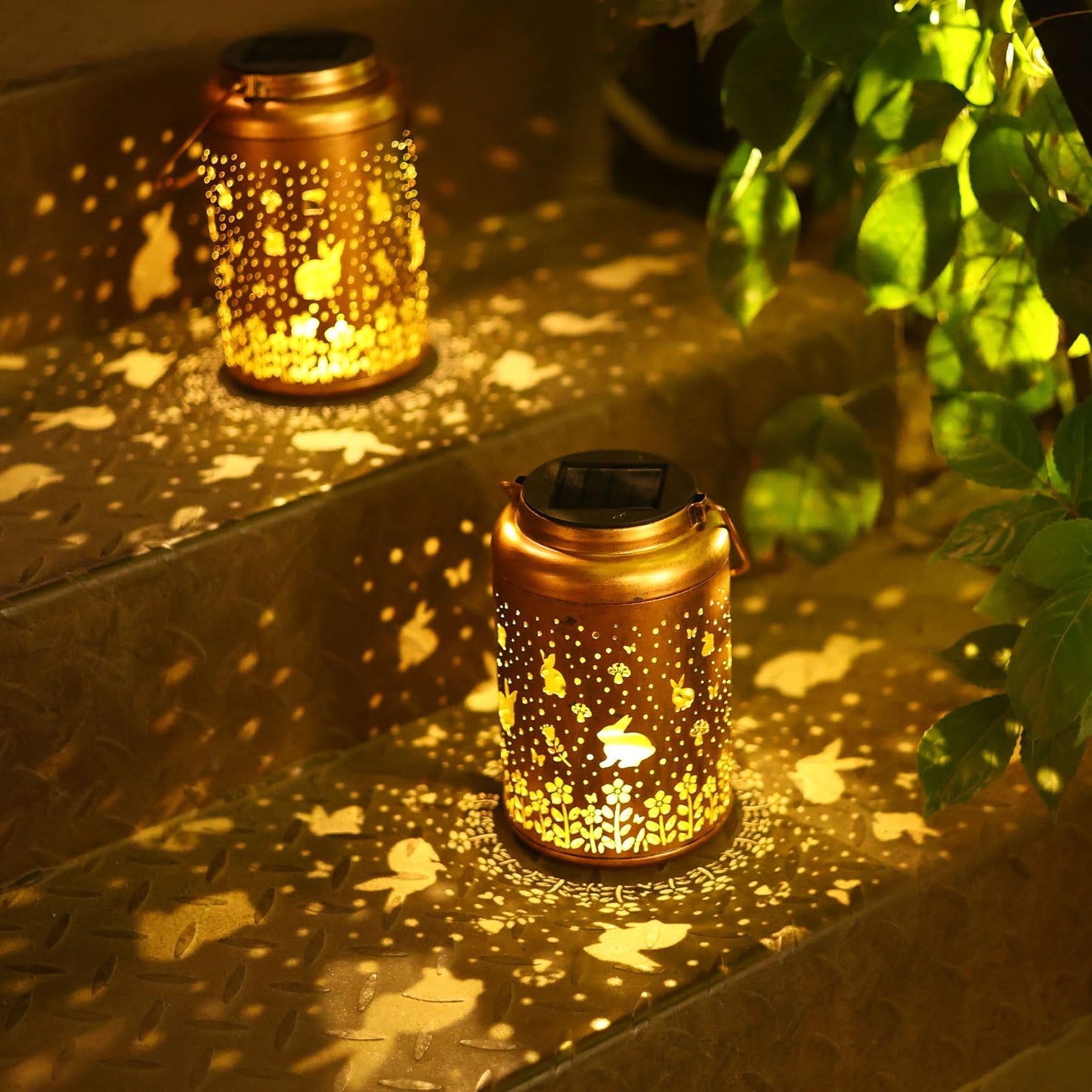 Rabbit Solar Lanterns Outdoor Waterproof Hanging Lights Garden Decor Birthday Gifts For Women Mom Grandma Metal Solar Lantern Decorative Light For Yard Porch Patio Pathway Backyard