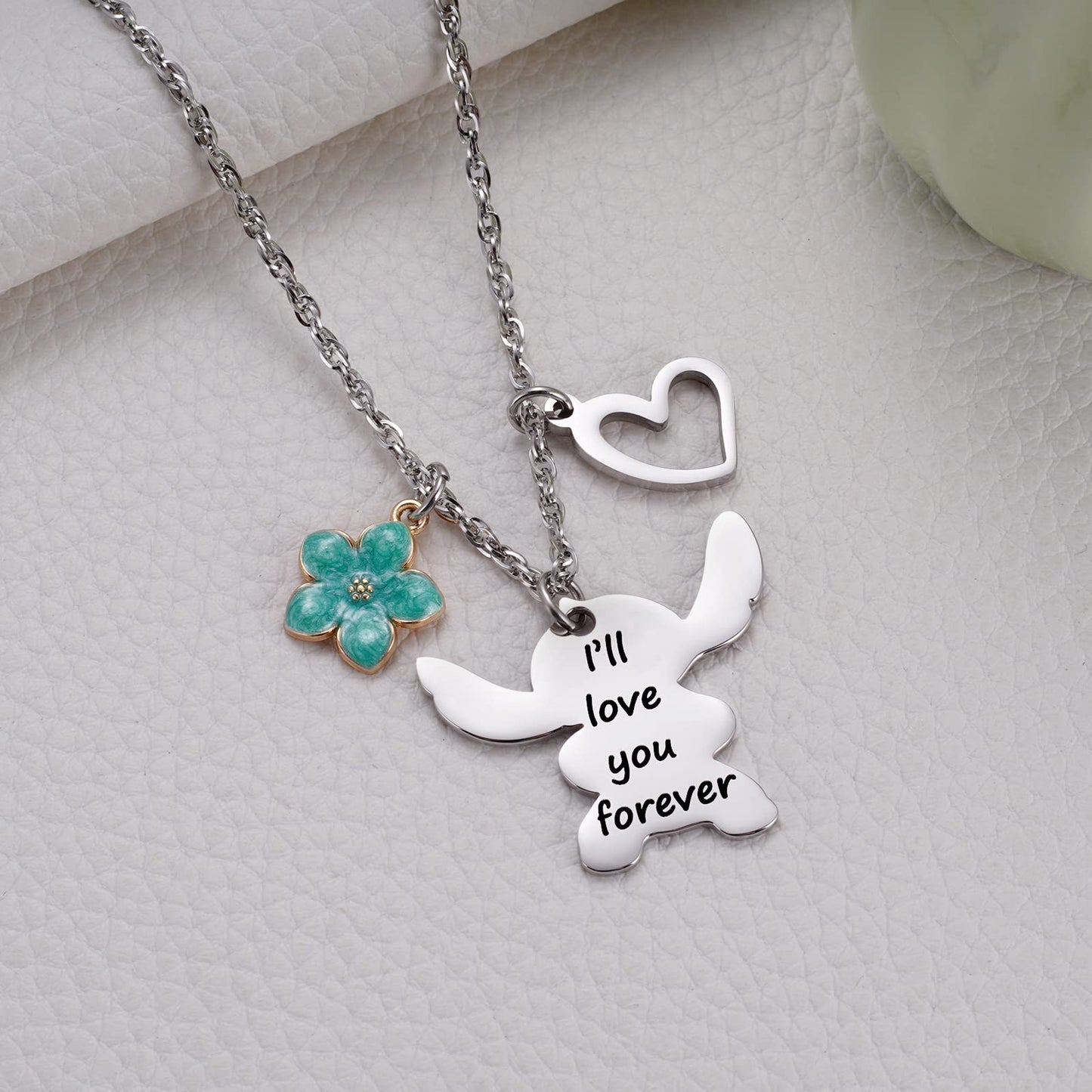 MIXJOY I Love You Forever Hibiscus Charm Necklace for Women Fans Birthday Christmas Jewelry for Granddaughter Daughter Niece