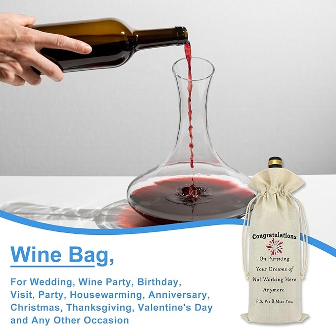 Retirement Coworker Leaving Gifts Wine Bag Farewell Party Decorations Drawstring Wine Bag Going Away Gift Goodbye Gift for Coworker Colleague Boss Friends New Job Gifts for Women Men Wine Bottle Bag