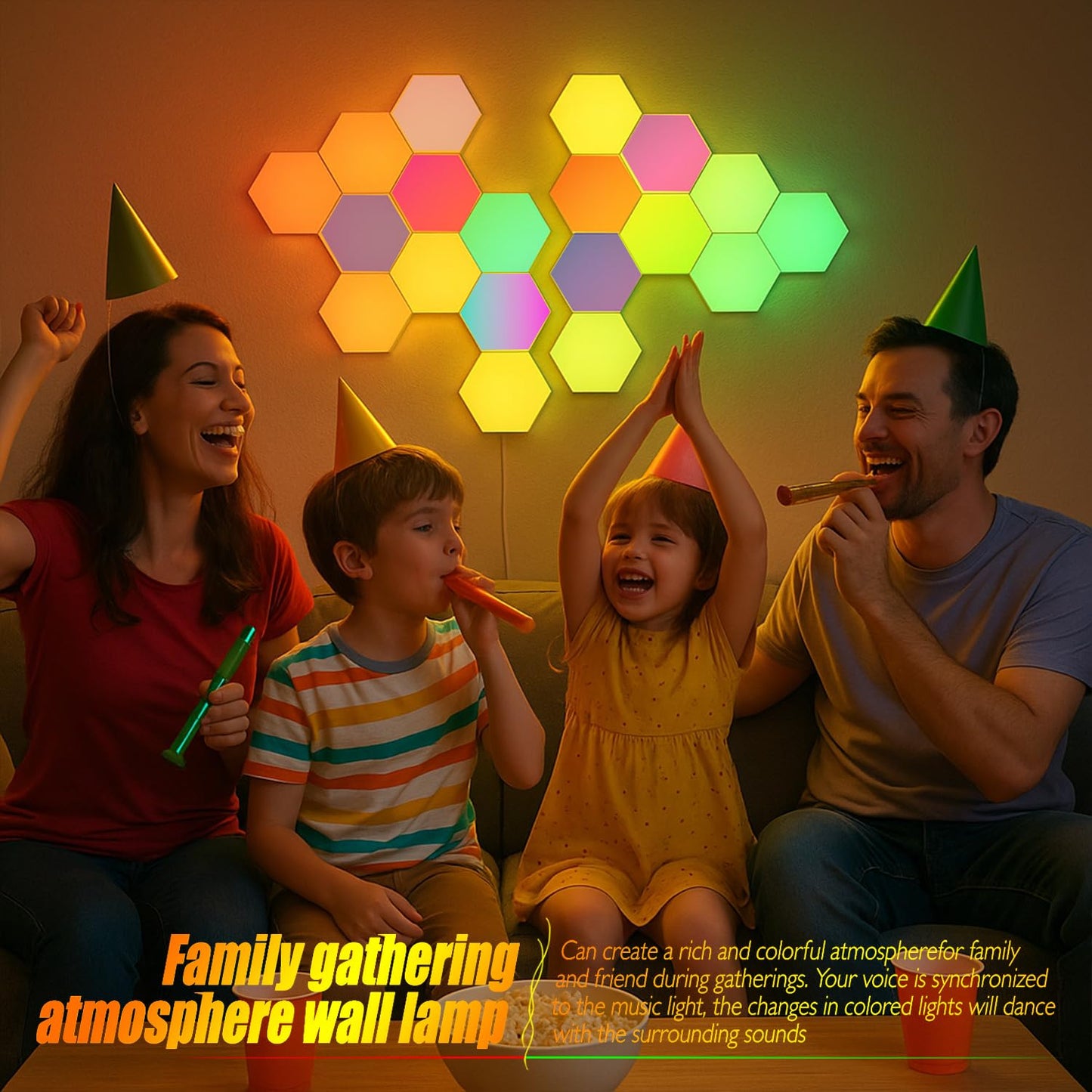 EXQSERAMC Smart RGB Modular Hex Light Panels LED Splicing Hexagon Bright Mood Wall Lamp Music Sync Creative DIY Geometric Gaming Lights Honeycomb Shape Panel