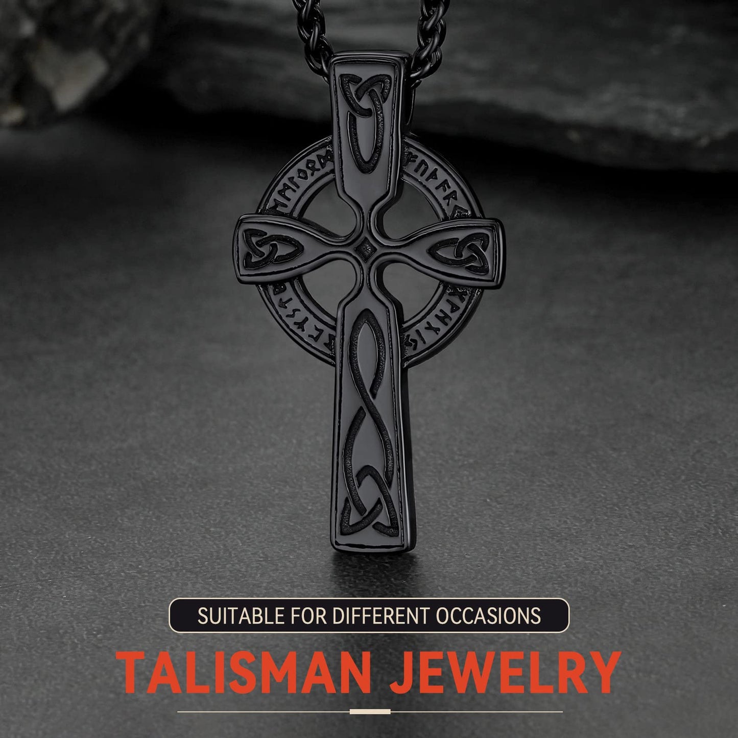 FaithHeart Viking Cross Rune Pendant Necklace Vintage Celtic Knot Neck Chains for Men Women Birthday Gift