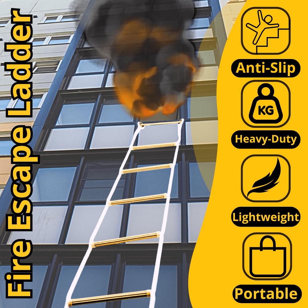 ISOP Safety Rope Ladder 4 Story 32 ft Flame Resistant - Innovative Solution Ladder with Safety Cord & Safety Belt - Reusable Compact & Portable - Weight Capacity up to 2000 Pounds - Certified Ladders