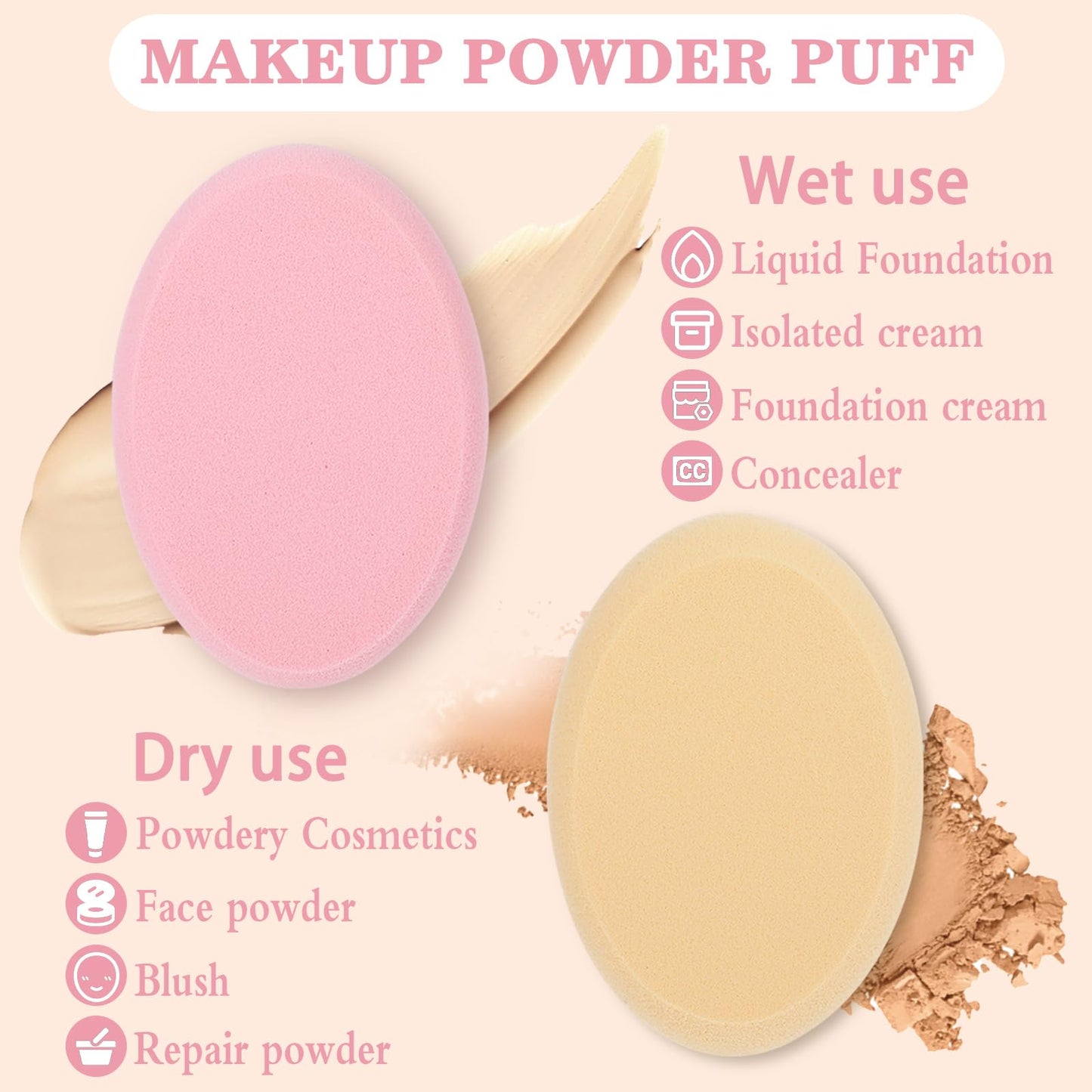 4 Pack Oval Puff Air Cushion Puff Oval Makeup Sponges for Foundation Sponge Professional Make Up Sponges Beauty Egg, Dry and Wet
