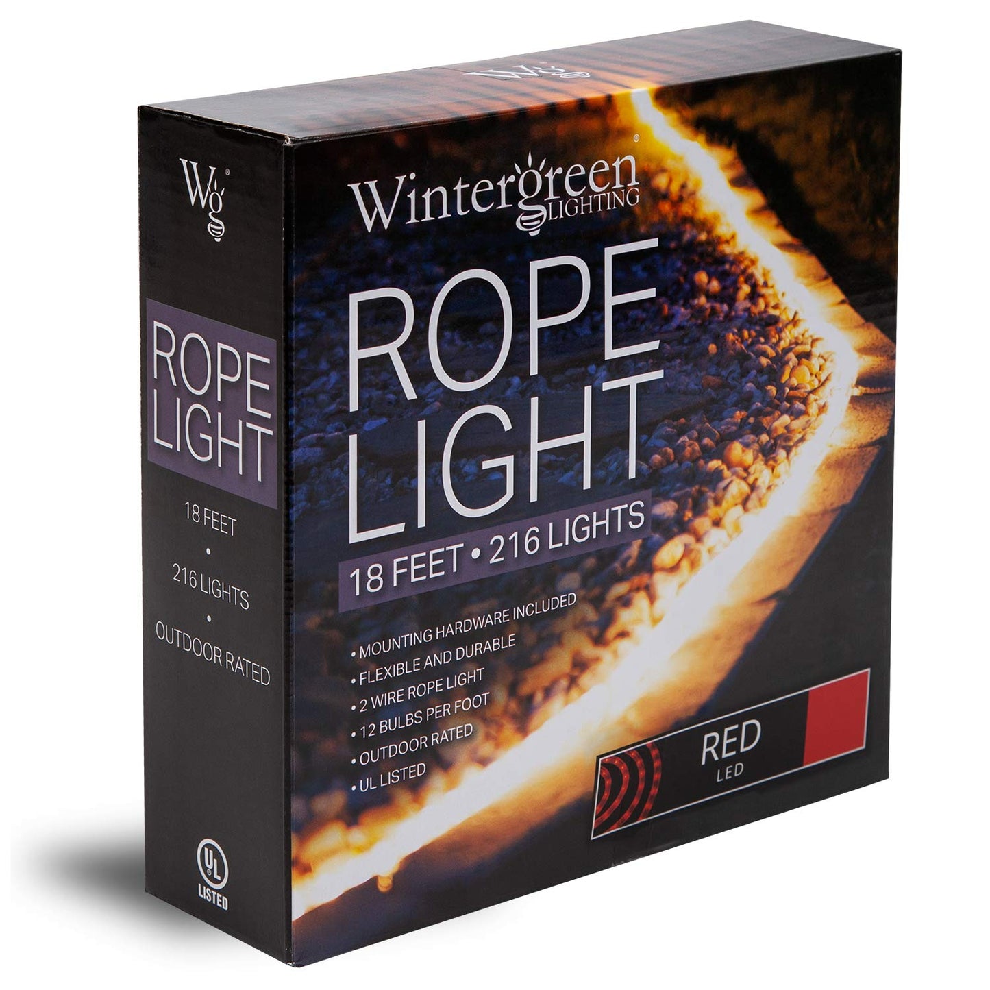 Wintergreen Lighting 18 Led Red Rope Light  Flexible Rope String Light Outdoor - Bedroom Led Light Rope  120V   Inch  2-Wire - Rope Light Clips And Power Cord Included