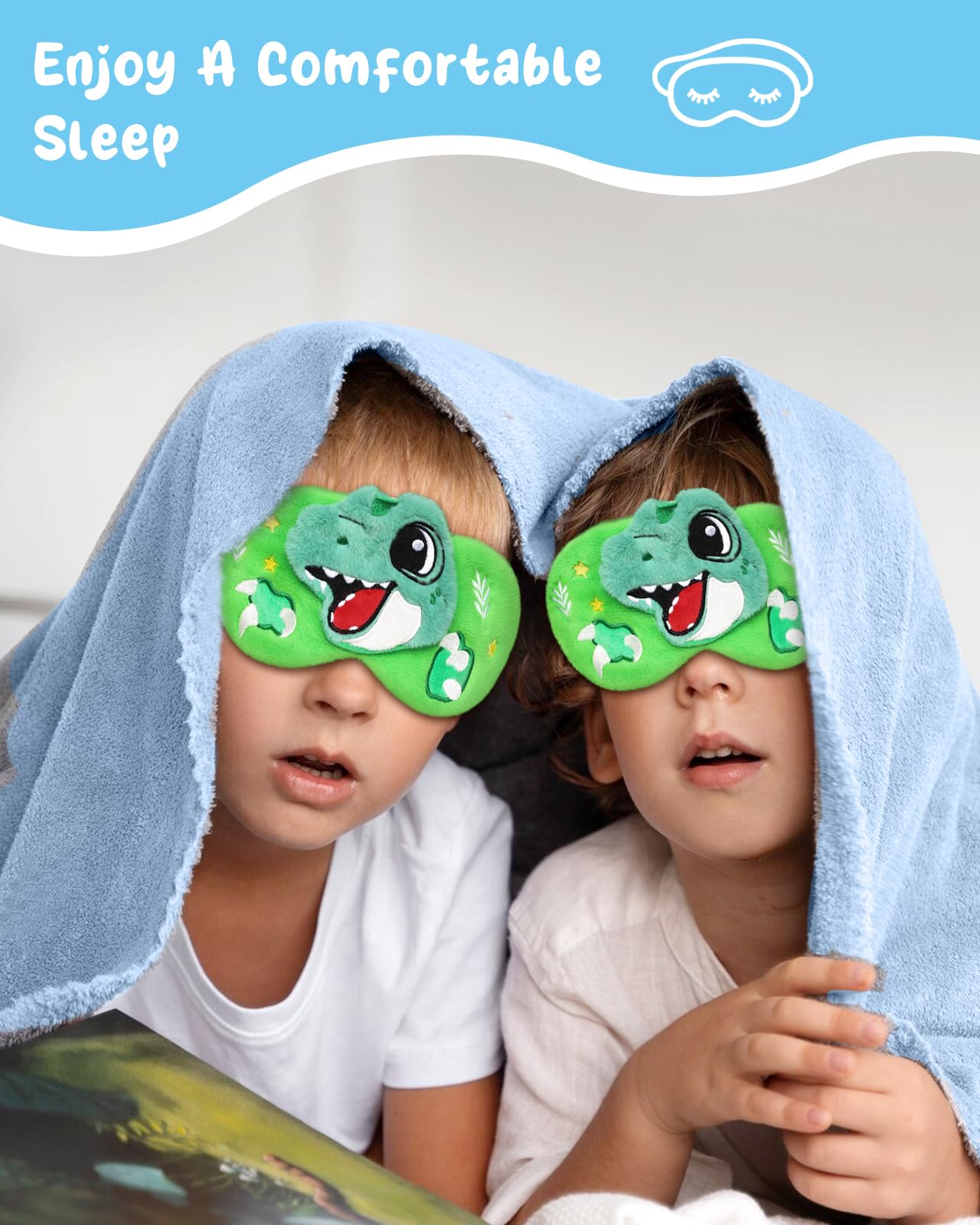 Miss Adola Sleep Mask for Kids - Valentines Gift for Kids Cute Plush Fuffy Sleeping Eye Cover Kawaii Soft Eyeshade Animal Eye Blindfold for Girls Boys Teens with Adjustable Strap, Dinosaur
