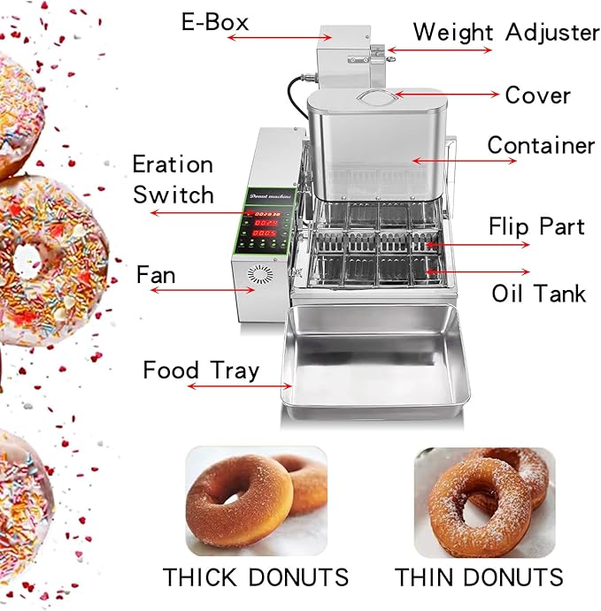 Commerical 4 Rows Mini Donut machine, Donut maker machine,Stainless Steel Donut Making Machine, Auto Donut Maker, Mini Donut Machine,Large Capacity 1750pcs /h