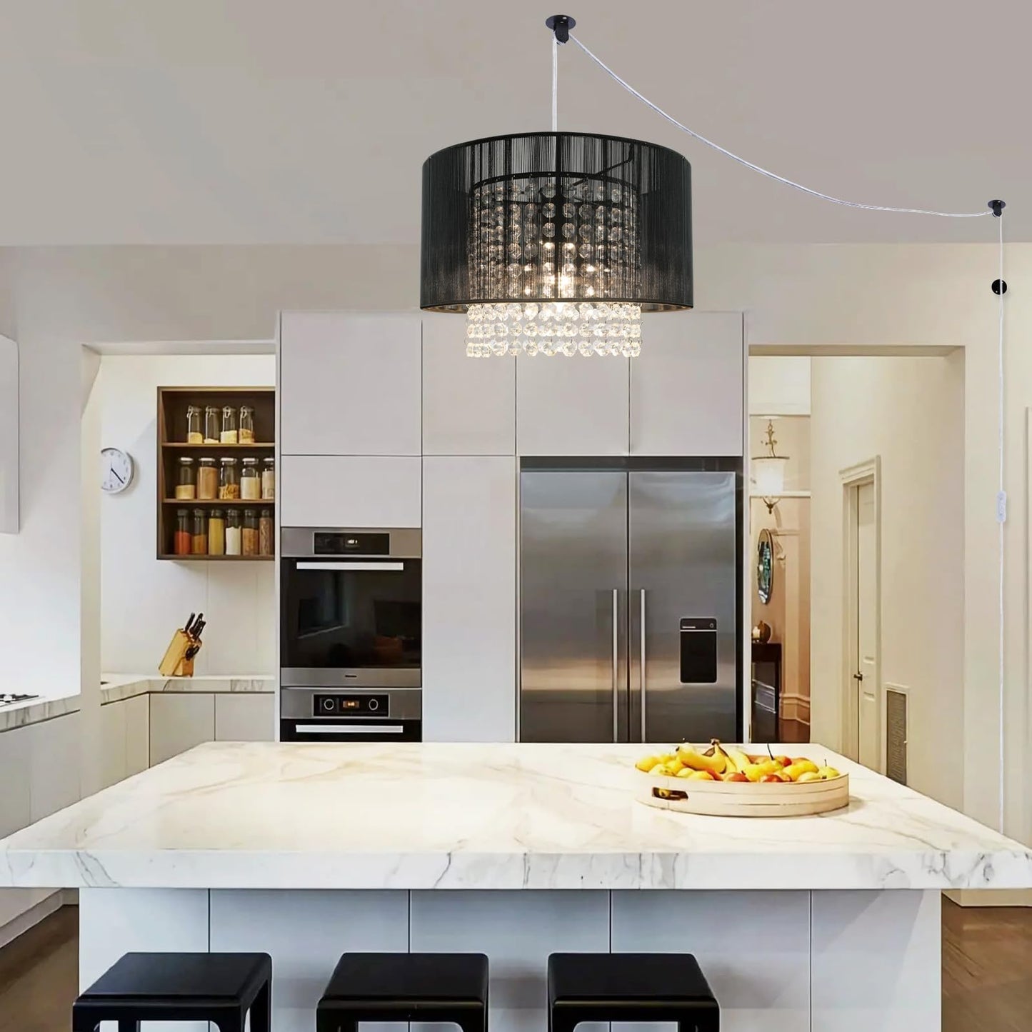 Tislyco Plug In Chandelier  Crystal Chandelier Lighting With Long Cord 15Ft And On/Off Switch  Hanging Pendant Light Plug In  Hanging Lamps That Plug Into Wall Outlet For Bedroom Living Room