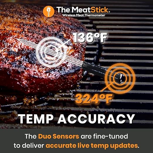 MeatStick X WiFi Kit [Unlimited Range] | Duo Sensors Smart Wireless Meat Thermometer with Bluetooth | for Smoking, Grilling, BBQ, Air Fryer, Deep Frying, Oven, Sous Vide, Rotisserie