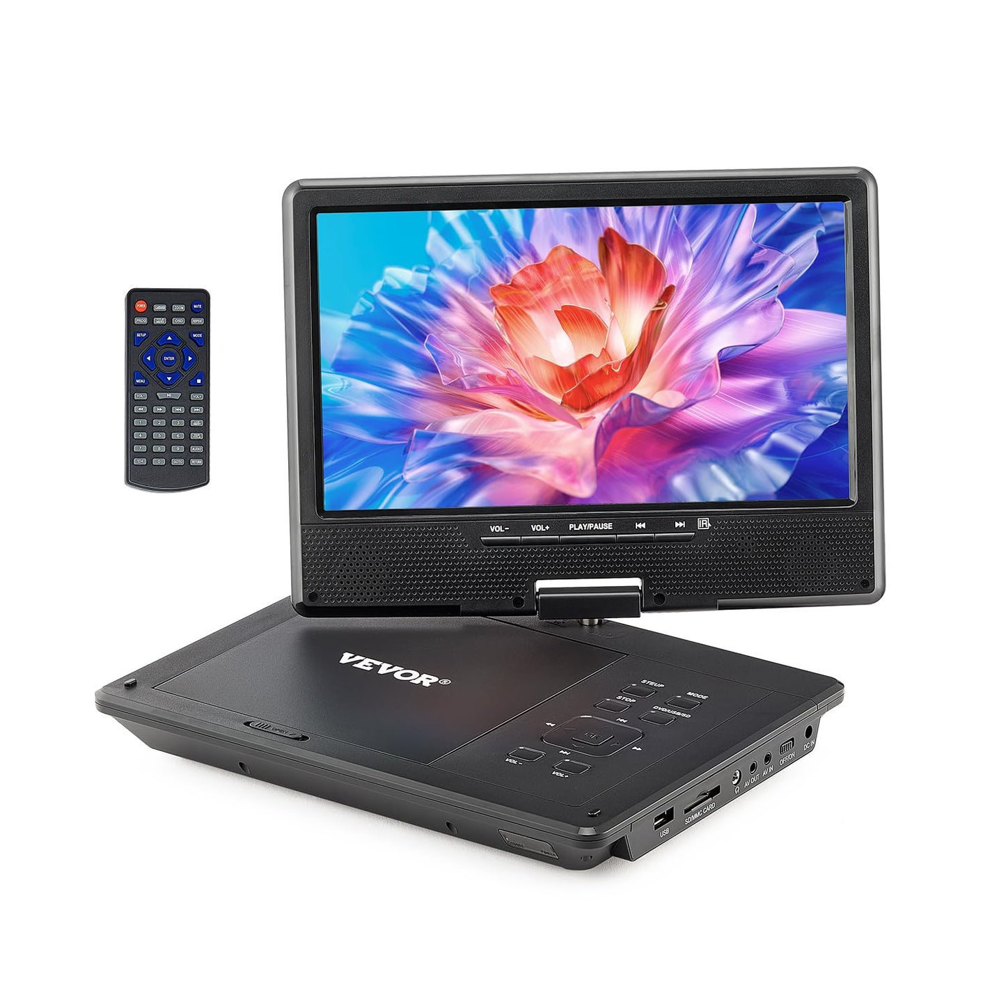 Vevor Portable Dvd Player, 9 Inch Hd Swivel Display Screen, 4 Hours Built-In Rechargeable Battery, Dual Speakers, Support Sync T