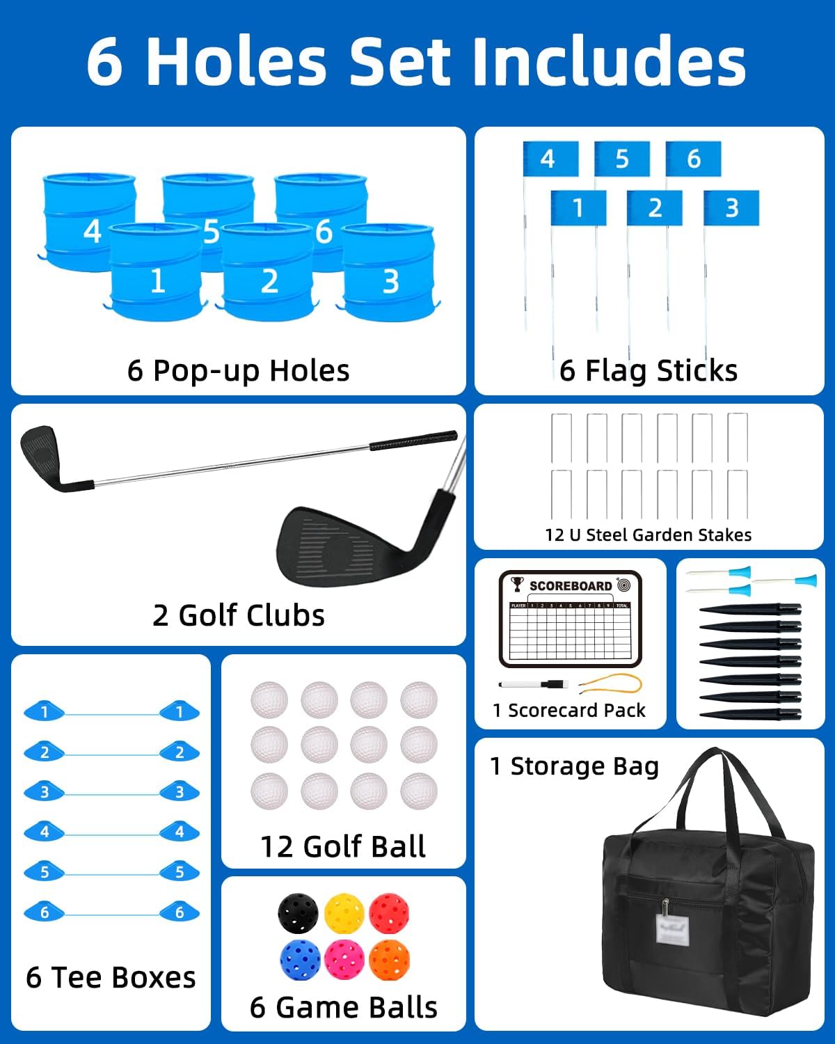 Golf Game with 2 Clubs Right Handed,Practice Golf with 6 Buckets, Outdoor Golf Gift for Adults,Holes Golf Outdoor Game for Lawn,Yard,Camping,Park