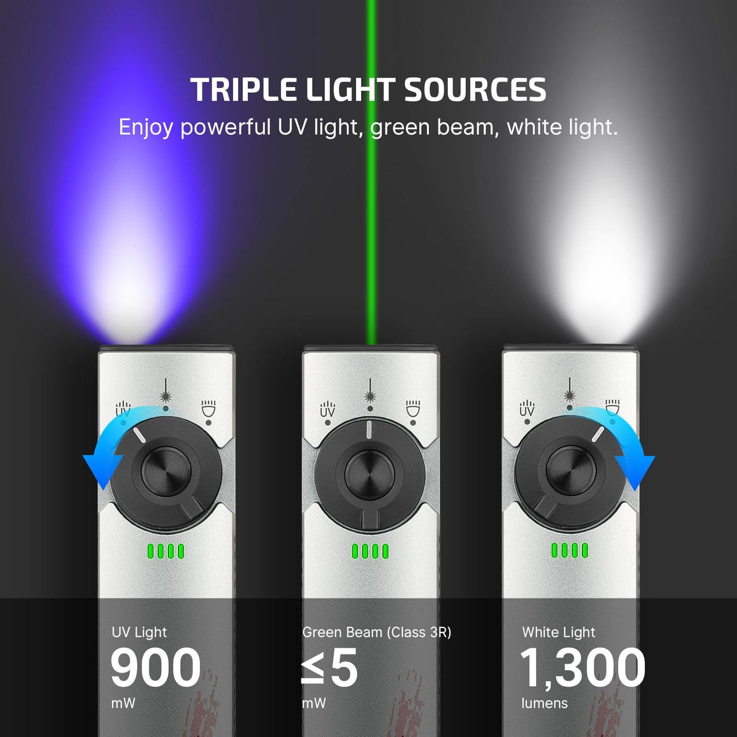 OLIGHT Arkfeld Pro EDC Flashlight, 1300 Lumens, Green Beam & UV/White LED, Aluminum, Stars & Stripes Edition