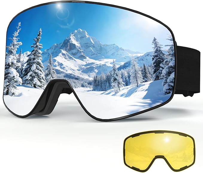 JQF Gear Magnetic Ski Goggles Snow Snowboard Goggles UV400 OTG Snowboarding Goggle for Men Women Adult