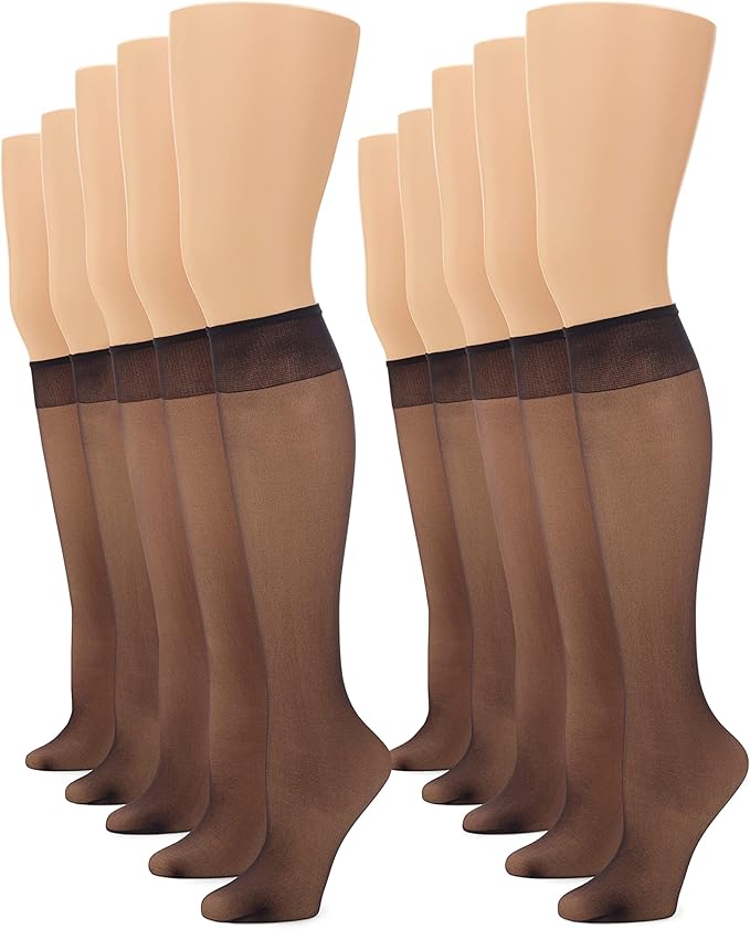 No nonsense Women's Sheer Knee Highs with Comfort Top Nylon Trouser Stockings Value Pack