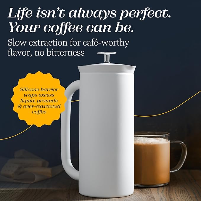 ESPRO P7 French Press Coffee Maker - Double-Walled Stainless Steel Insulated with Micro-Filter, 32 Ounces, Matte White