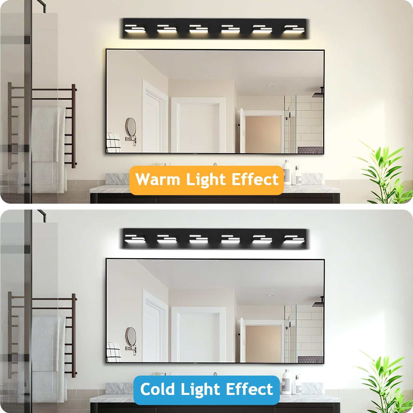 Lkhf Led Modern Bathroom Vanity Light Fixtures 6-Light 5Cct Dimmable Matte Black Vanity Lights For Bathroom Lighting Fixtures Over Mirror  With 350?Rotatable Acrylic Heads  40-Inch