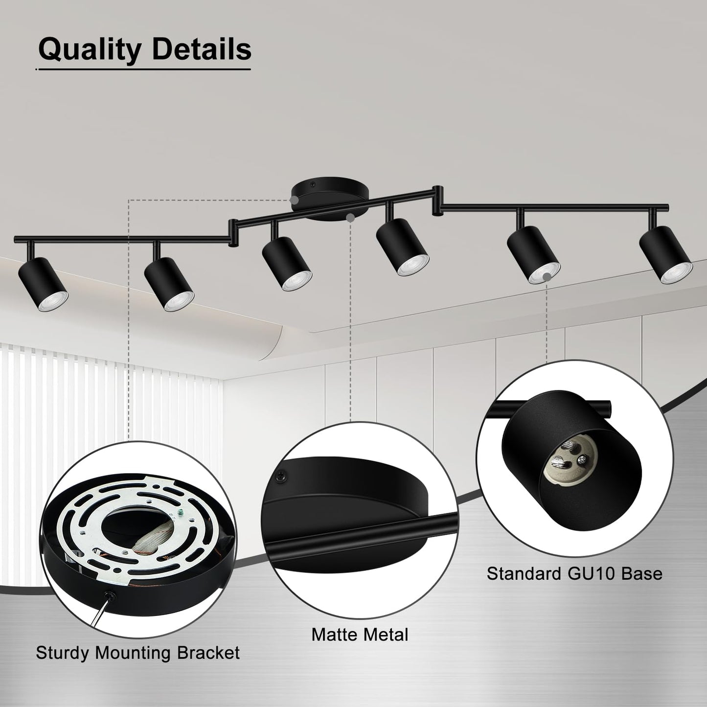 Auquee 6 Light Track Lighting Fixtures Ceiling  Matte Black Kichen Track Lighting Fixtures With Rotatable Light Heads  Foldable Lamp Arms  Modern Led Track Lights For Kitchen/Hallway  No Gu10 Bulb