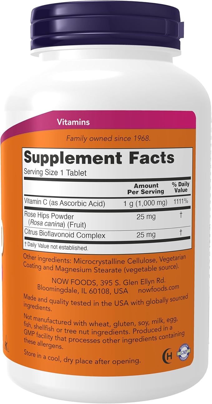 NOW Supplements, Vitamin C-1,000 with Rose Hips & Bioflavonoids, Antioxidant Protection*, 250 Tablets