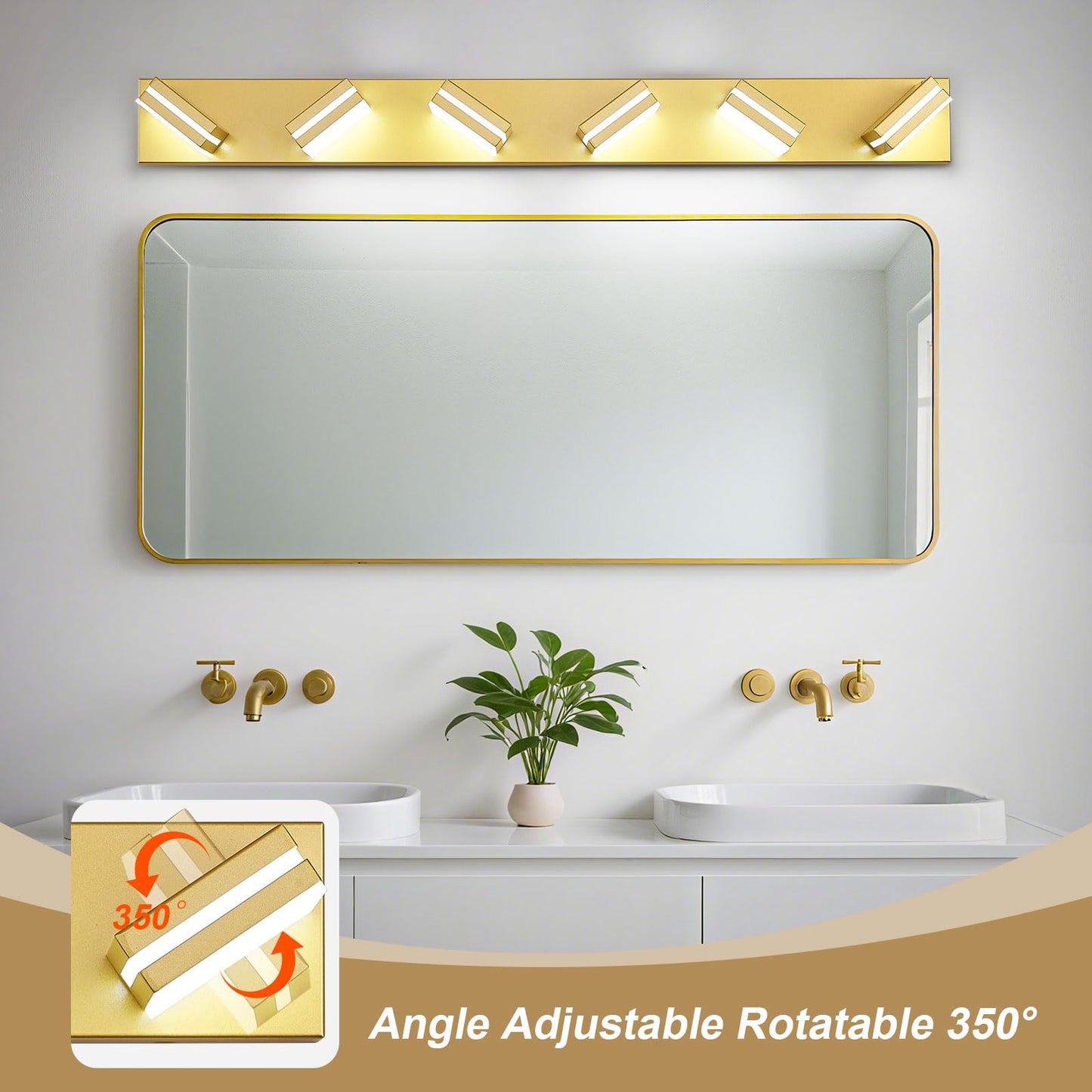 Jzekvn Modern Led Bathroom Lights Fixtures(6-Light) Metal Gold Acrylic Wall Lighting Vanity Lights For Bathroom Over Mirror(6000K 41In