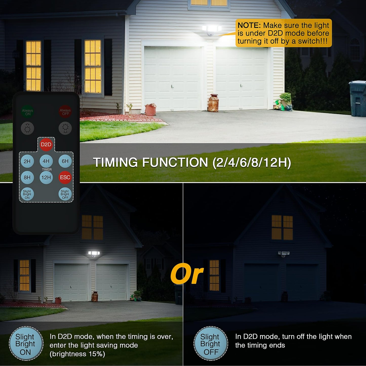 Onforu Dusk To Dawn Outdoor Lighting 60W 6000Lm Flood Lights Outdoor Security Lights Wired With Remote Ip65 Waterproof Led Outdoor Light 3 Adjustable Heads Photocell Light For Garage Patio Yard White