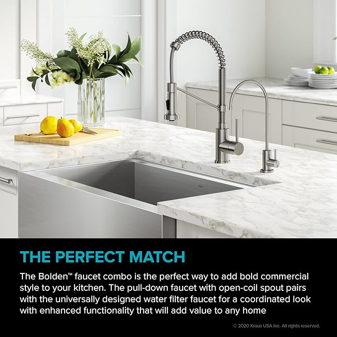 Kraus KPF-1610-FF-100SFS Bolden Commercial Style Pull-Down Kitchen Purita Water Filter Faucet Combo, Spot Free Stainless Steel, 18