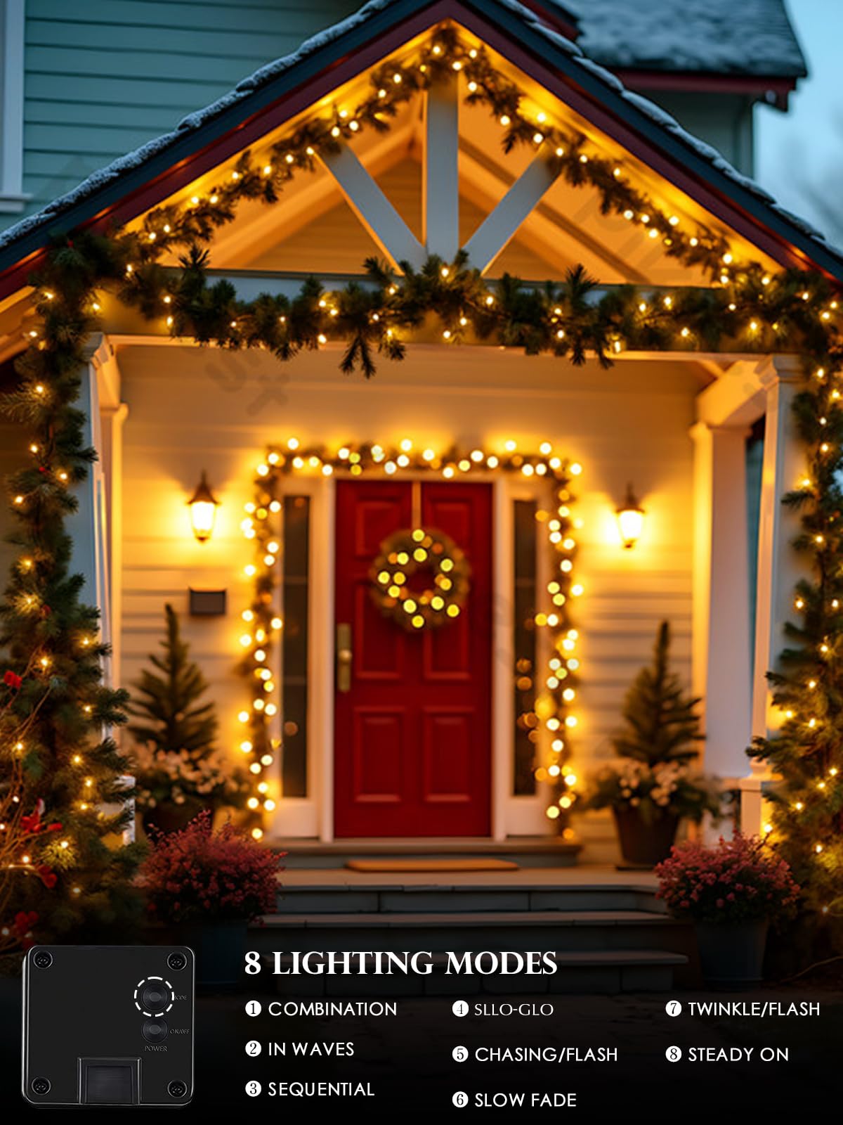 EXF 4-pack Solar String Lights, 400LED 132FT, Waterproof, 8 Modes, Green Wire, Warm White