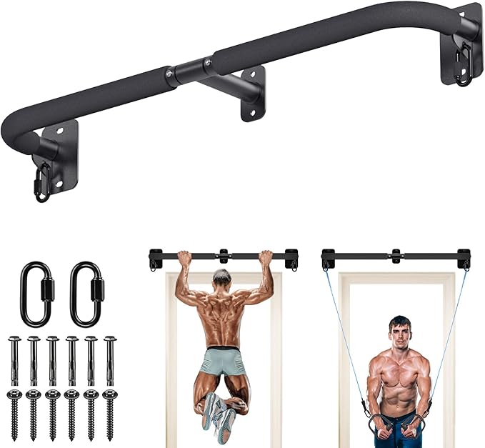 SELEWARE Heavy Duty Wall Mount Pull Up Bar, 450LB Capacity Joist Mount Chin Up Bar for Doorway, Sturdy Steel Construction,...