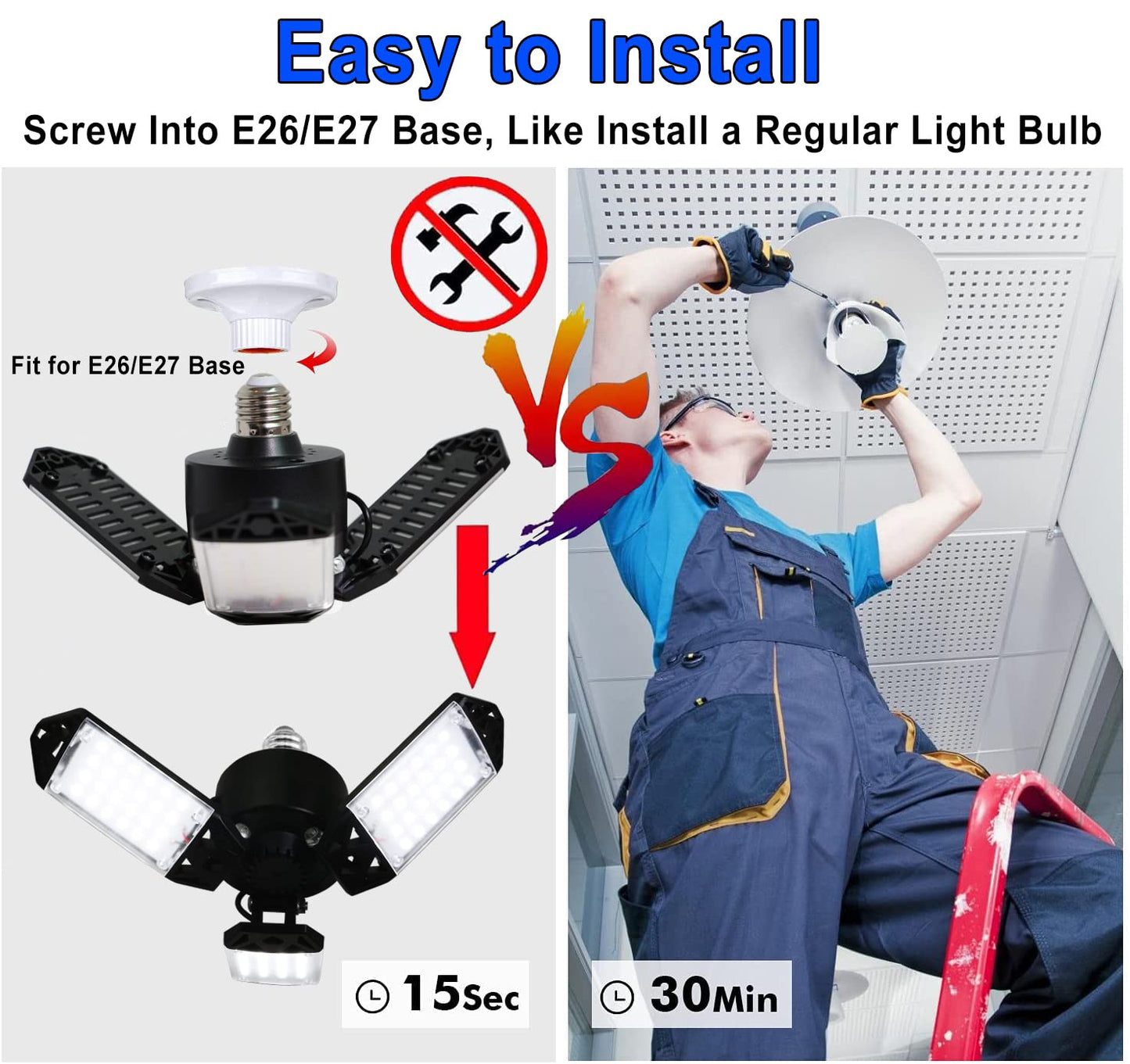 Led Garage Light  80W 8000 Lumen Ceiling Lights With 3 Adjustable Panels  6500K Daylight Light Bulb Fixture Led Lights For Garage  Workshop (80W 6Pack)
