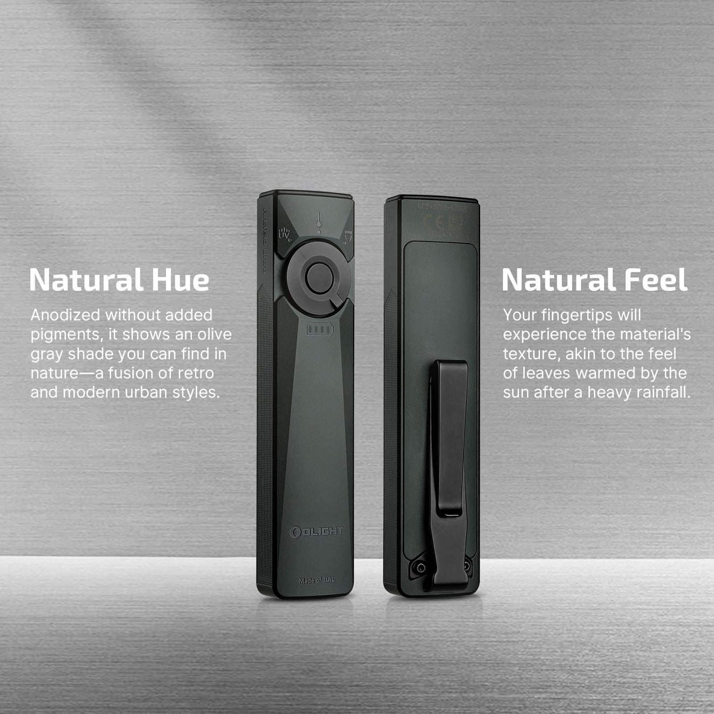 OLIGHT Arkfeld EDC Flashlight, 1400 Lumens, Rechargeable, Aluminum, Olive Gray, Model AKUT-QH-300000