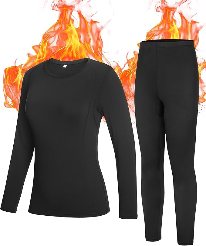 Roadbox Thermal Underwear Sets for Women, Long Johns Fleece Lined Top & Bottom, Warm Skiing Base Layer Cold Weather Winter