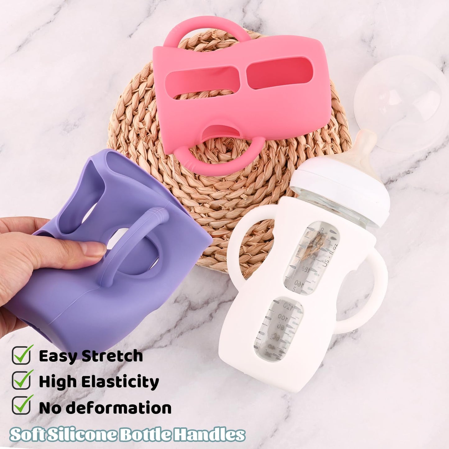 3 Pack Silicone Sleeves with Handles for Avent Natural Glass Baby Bottles, Anti Breakage Baby Bottle Holder, Compatible Philips Avent Glass Natural Baby Bottles 8 oz