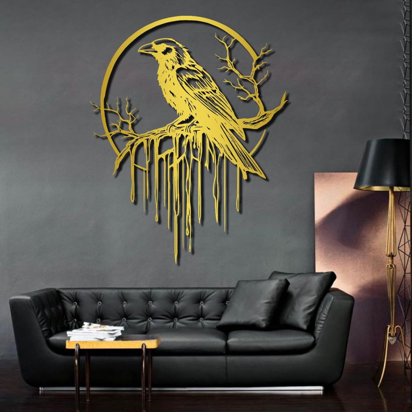 Crow Metal Wall Decor, Raven Wall Art, Large Gothic Raven Decor Hangings, Bird Wall Decor, Metal Tree Branch Decor, Ravens Sign, Raven Art for Living Room (Silver, 19"x15" | 47x38cm, metal wall art)