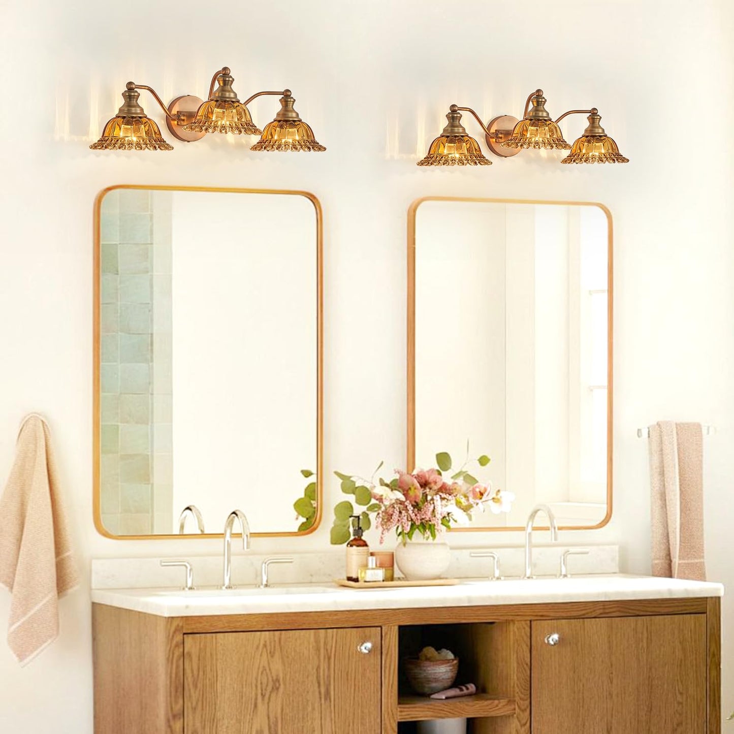 Xiedun Tea Glass 3 Light Vanity Light Colored Glass Bathroom Light Fixture Vanity Lighting Fixtures