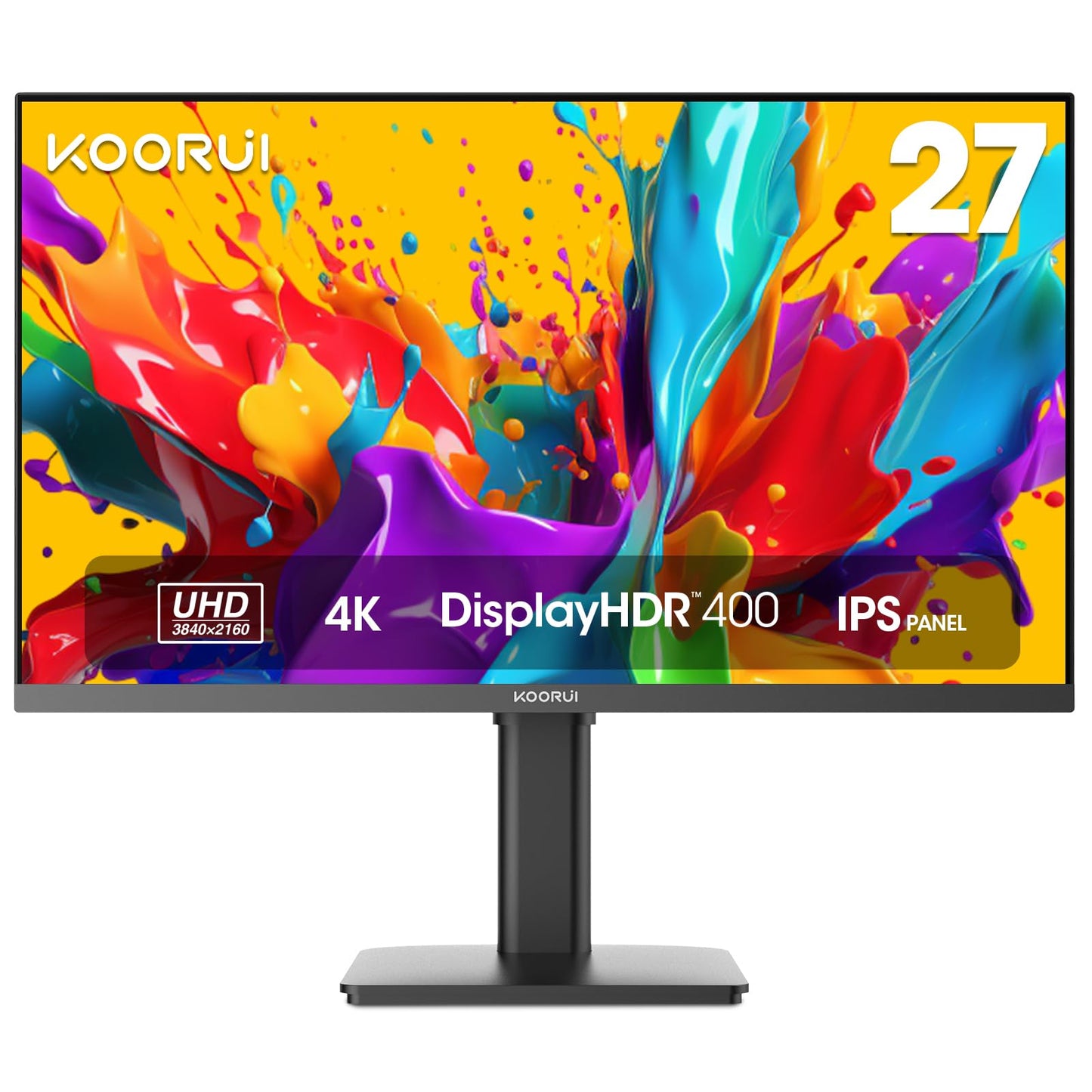 Koorui 27 Inch 4K Computer Monitor, Uhd (3840 X 2160) Ips, Hdr400, Dci-P3 95%, 1.07 Billion Colors, Usb-C, Hdmi, Displayport, Ti