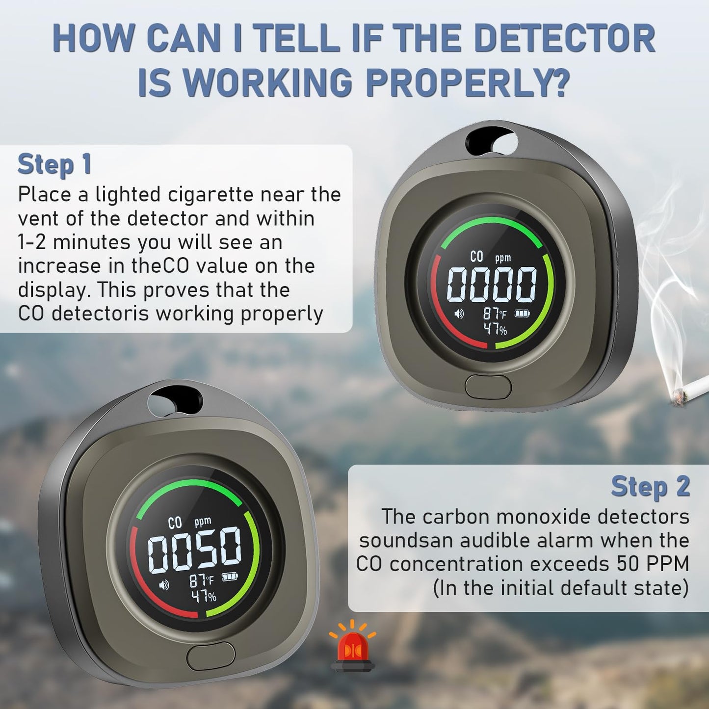 Portable Carbon Monoxide Detectors for Travel 3-in-1 Square Carbon Monoxide Monitor with 43 Detection Holes, RV CO Detector Alarm Temp/Humidity Sensor for Home, Camping & Travel Tent Car