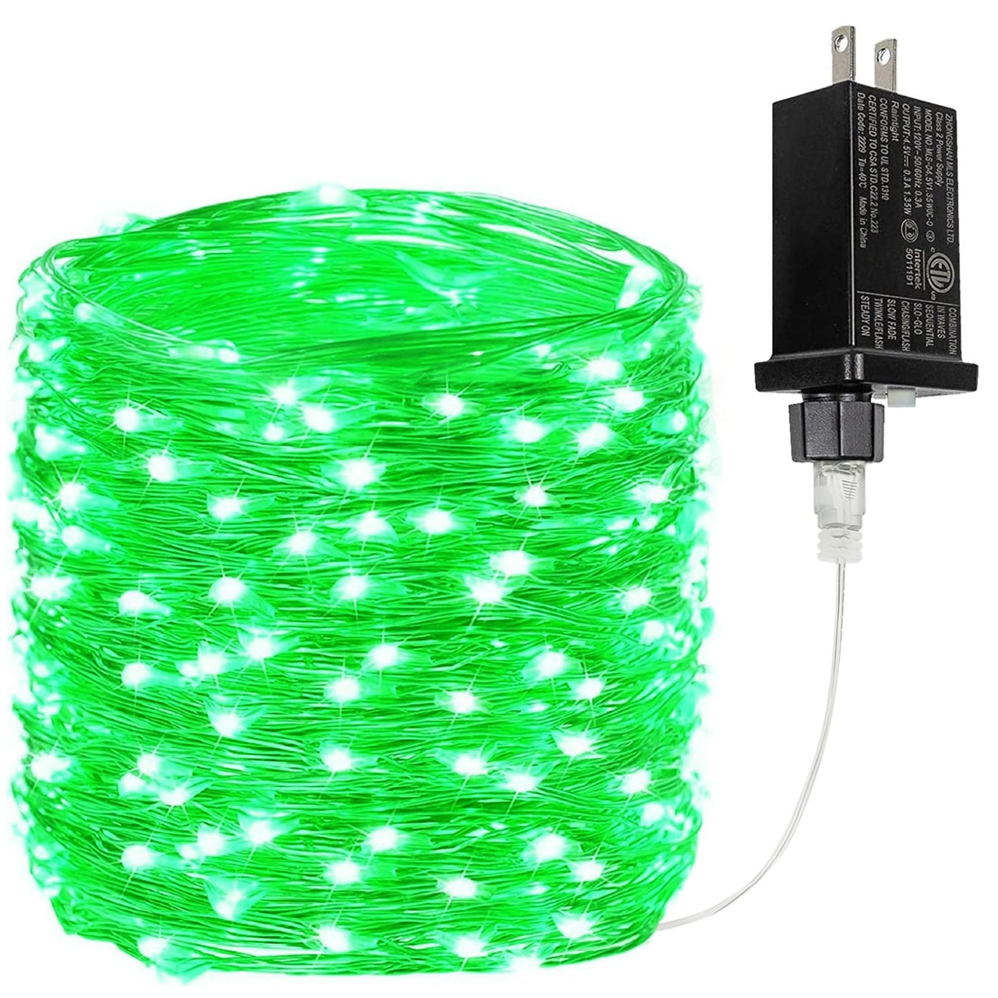 BHCLIGHT 66Ft 200LED Fairy Lights, Waterproof String Lights, 8 Modes, Timer, Green, Model MLS-D4.5V1.35WUC-O
