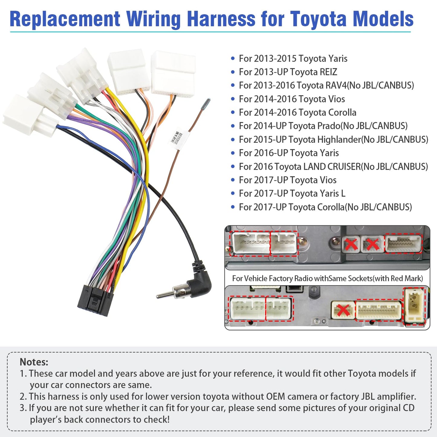 Jayubien Stereo Wiring Harness Adapter Compatible With Toyota Rav4 Camry Corolla Yaris Vios Tacoma Matrix 2006-2016,16Pin Car Ra
