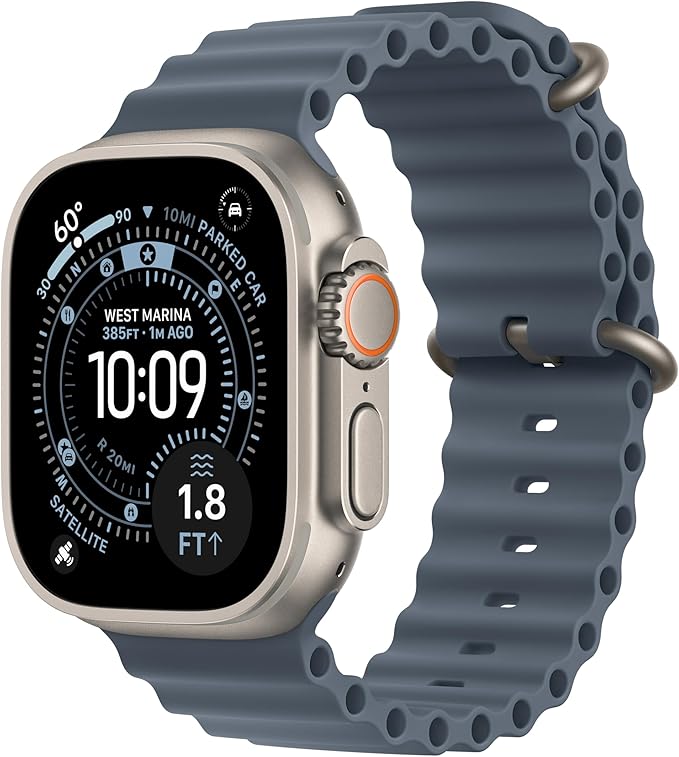 Apple Watch Ultra 3 [GPS + Cellular 49mm] Running & Multisport Smartwatch w/Rugged Titanium Case w/Anchor Blue Ocean Band....