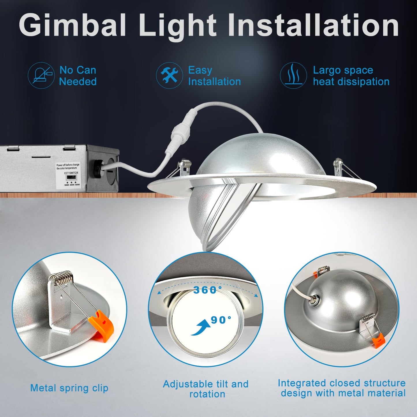 Lightdot 12 Pack 6 Inch Led Gimbal Recessed Lighting  360+90 Adjustable  3Cct Selectable & Dimmable (5%-100%)  1300Lm Ultra Bright Canless Downlight  Etl/Fcc Certified For Living Room/Kitchen-Silver