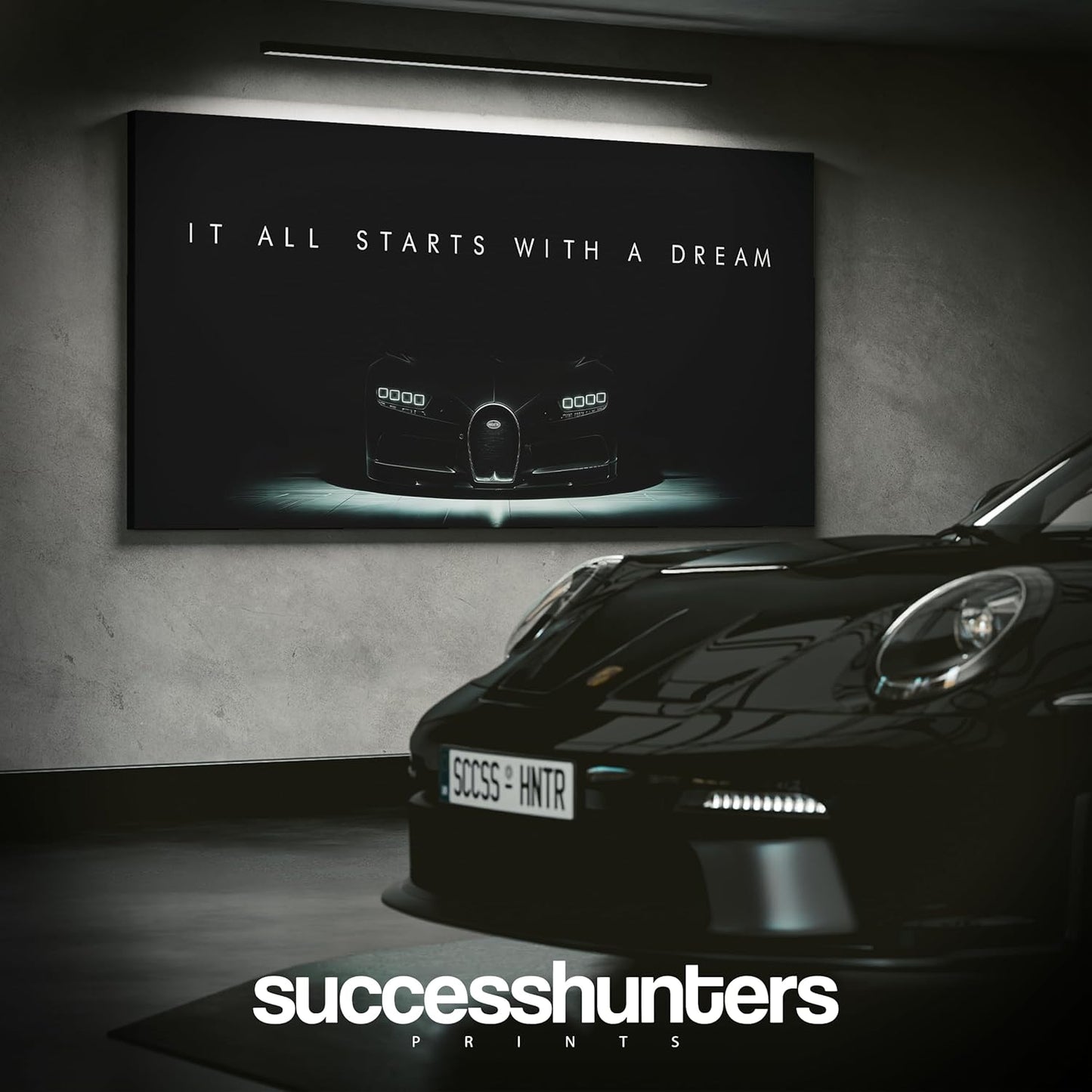 Motivational Wall Art for Office, Super Car Art Canvas, Inspirational Automotive Decor for Bugatti Chiron Sportscar Lovers, Motivational Wall Decor for Office and Home, Car Poster (24" x 48" in)