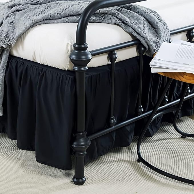 King Size Bed Skirt, 18'' Drop, Microfiber, Black