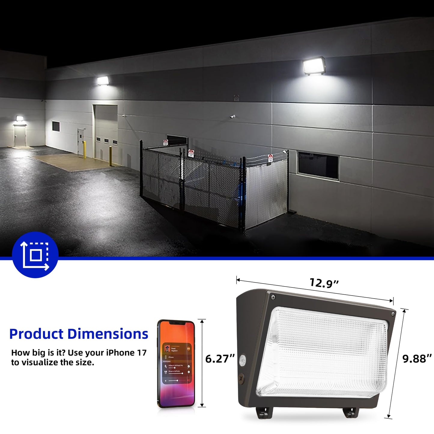 Hykolity 120W Led Wall Pack Light, 16200Lm, Dusk-To-Dawn Sensor, Waterproof, Brown, Model Wpa-0502