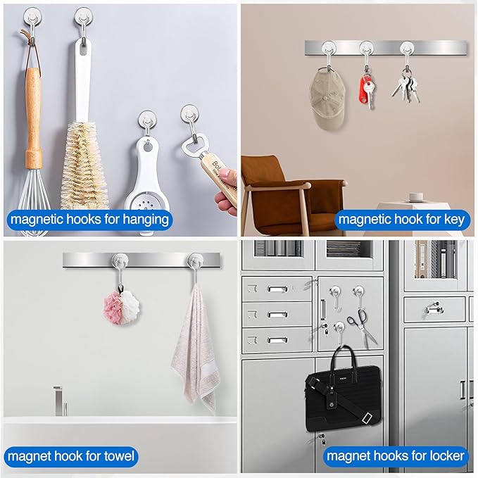 LOVIMAG Hooks, 50lbs+ Magnetic Magnet Hook 2025 Cruise Cabin Ship Essentials Heavy Duty Strong Refrigerator Fridge Hanging for Classroom Beach Vacation Kitchen Grills Home Mug Hanger (6 Pack), Silver